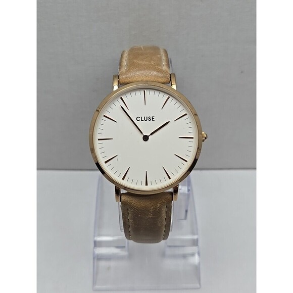 Cluse La Boheme Womens Quartz Watch 38mm Gold Beige Strap Minimalist New Battery - Picture 1 of 14